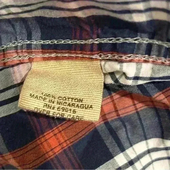 Ruff Hewn Well Worn Men’s Long Sleeve Plaid Button Down Shirt Navy Orange Size L - Picture 5 of 7